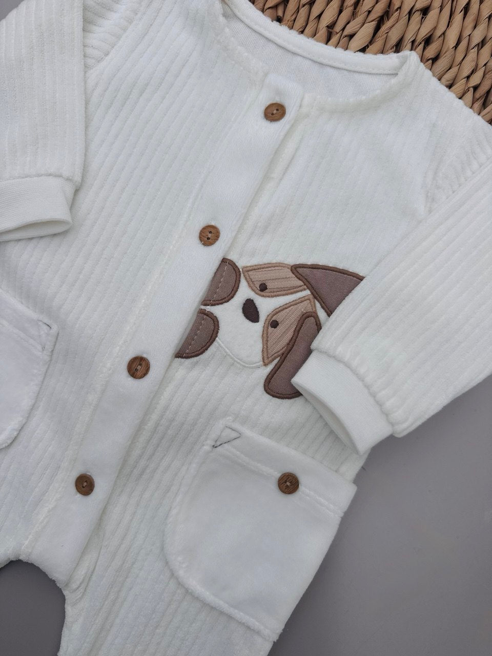 White And Beige  Dog Velvet Footed Overall