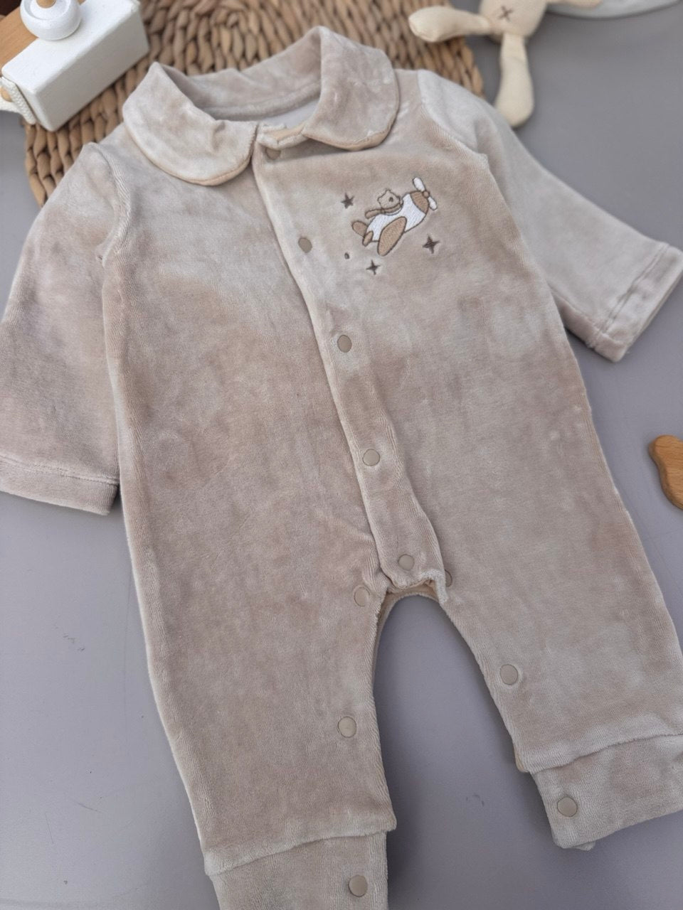 Thick Velvet Beige Pilot Overall