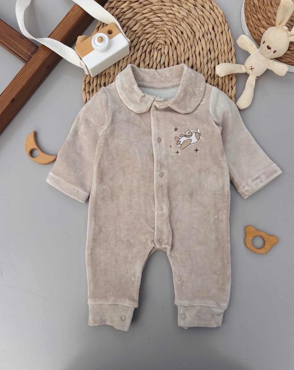 Thick Velvet Beige Pilot Overall
