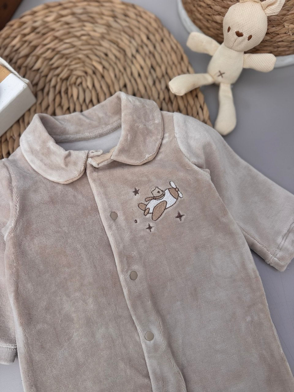Thick Velvet Beige Pilot Overall