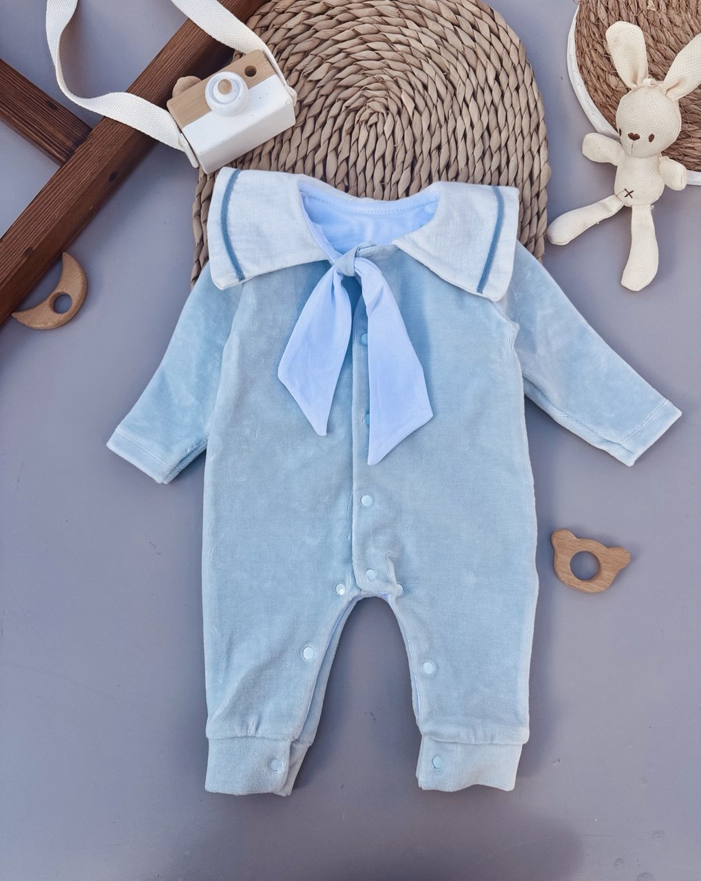 Thick Velvet Sailor Baby Blue Overall