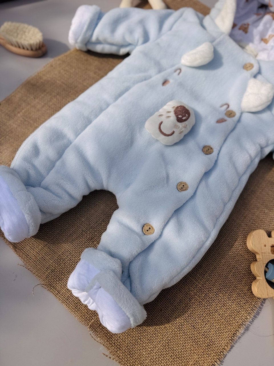 Blue Soft Fur Jumpsuit Cotton-Lined