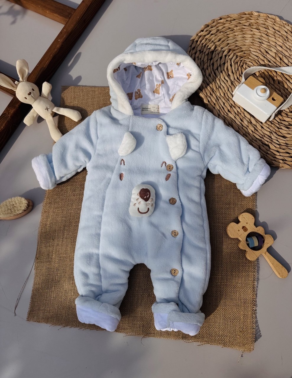 Blue Soft Fur Jumpsuit Cotton-Lined