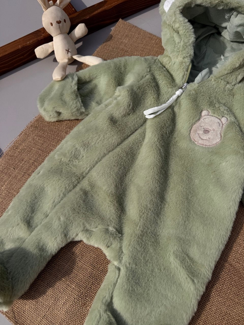 Mint Green Soft Fur Jumpsuit Cotton-Lined