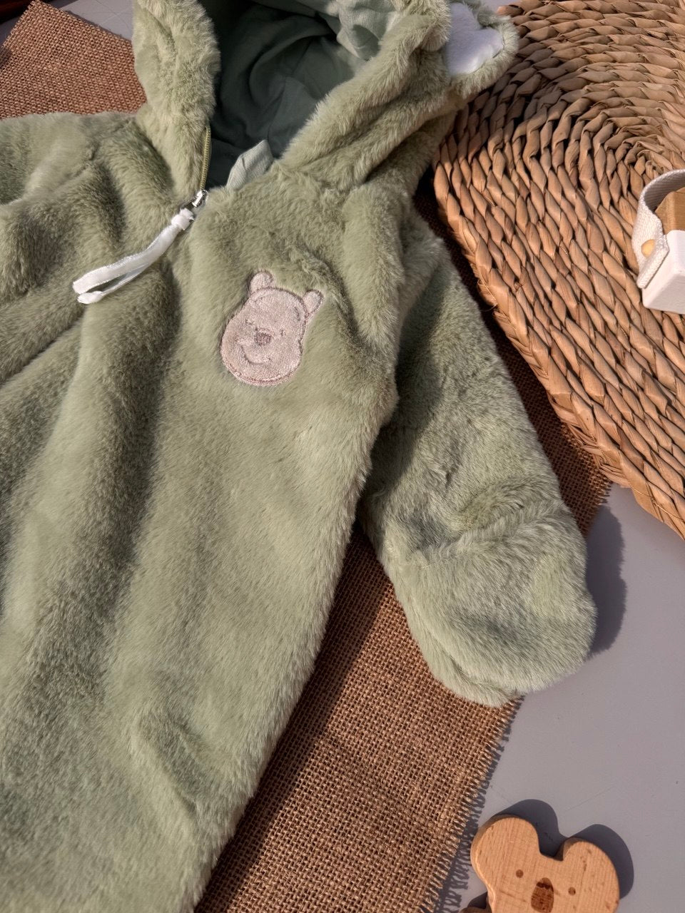 Mint Green Soft Fur Jumpsuit Cotton-Lined