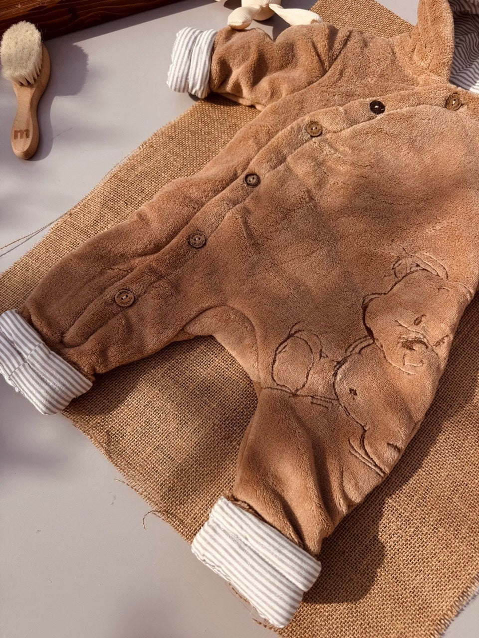 Brown Bear Soft Fur Jumpsuit Cotton-Lined
