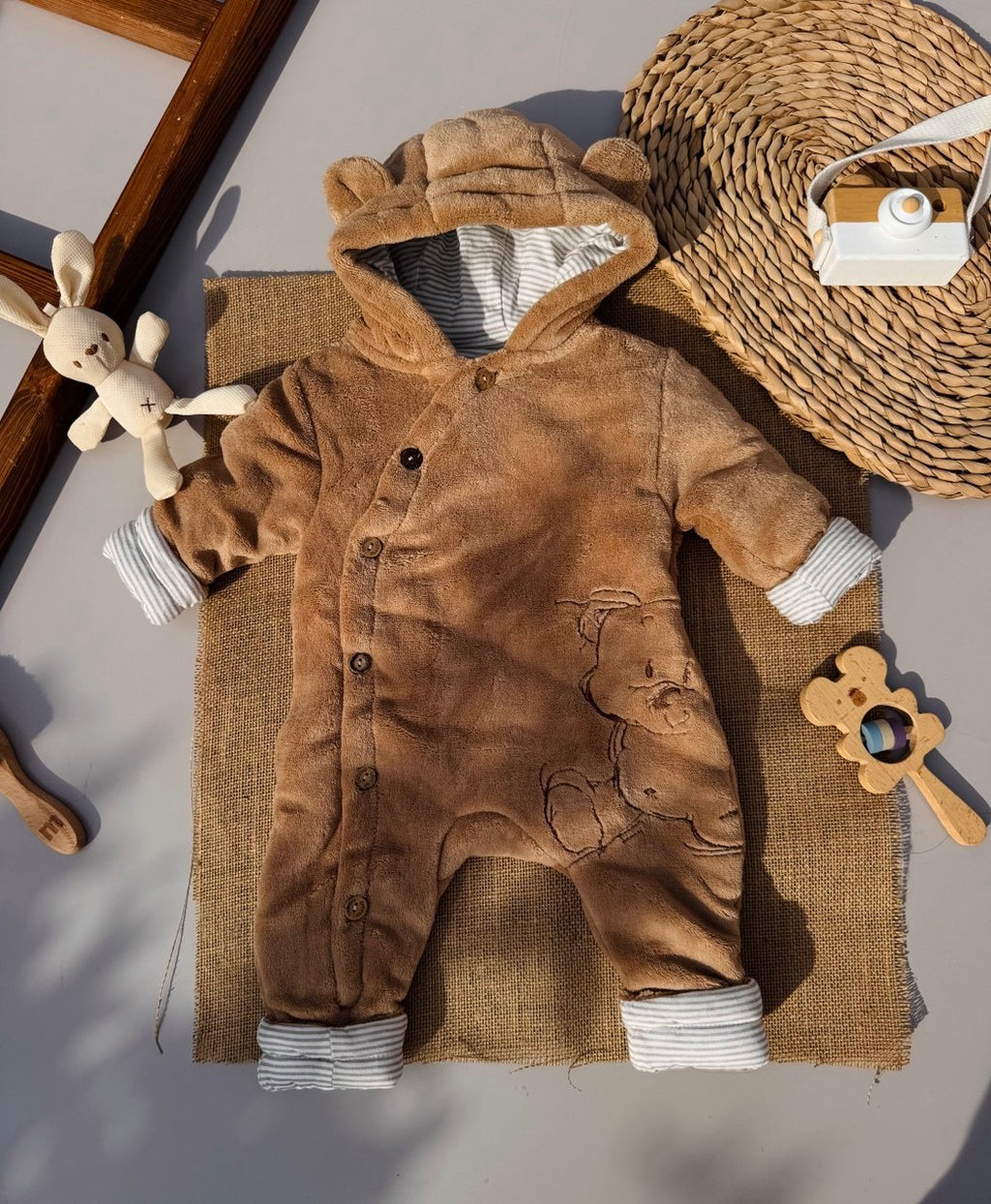 Brown Bear Soft Fur Jumpsuit Cotton-Lined