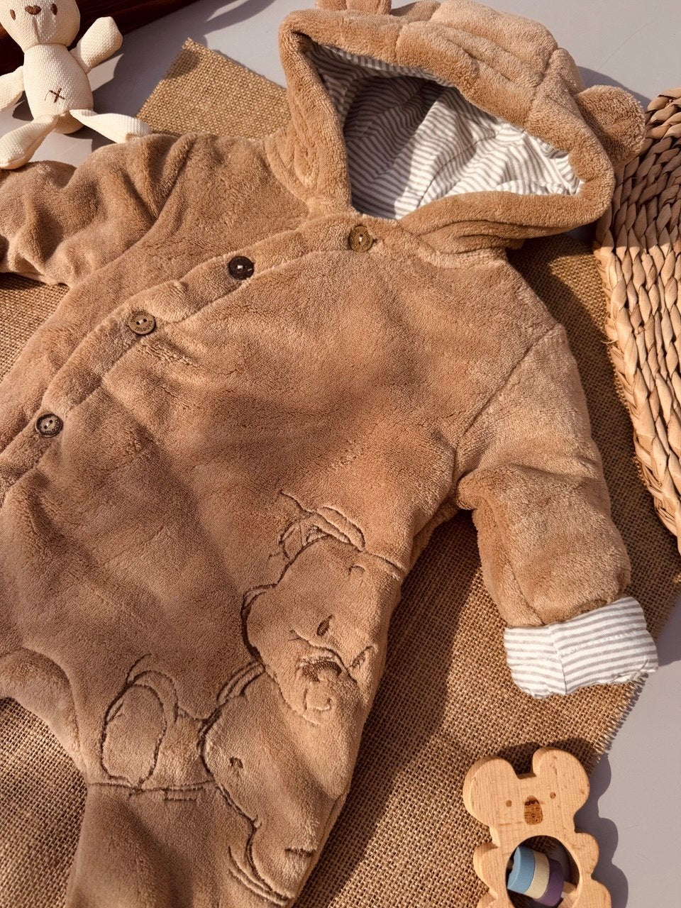 Brown Bear Soft Fur Jumpsuit Cotton-Lined
