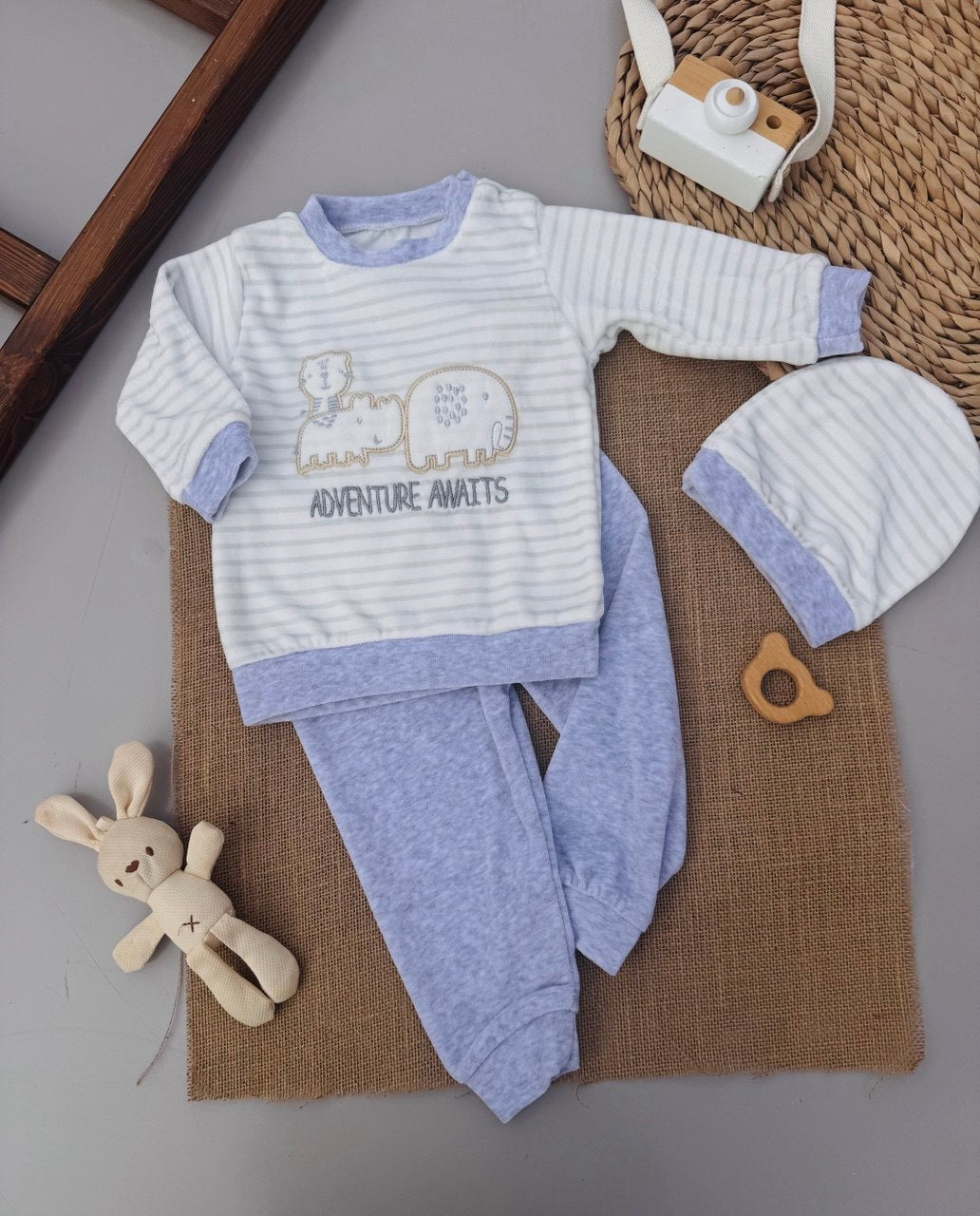 Grey Velvet Pyjama 3 Pcs