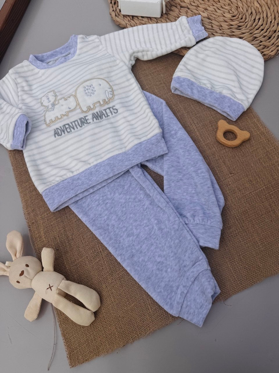 Grey Velvet Pyjama 3 Pcs