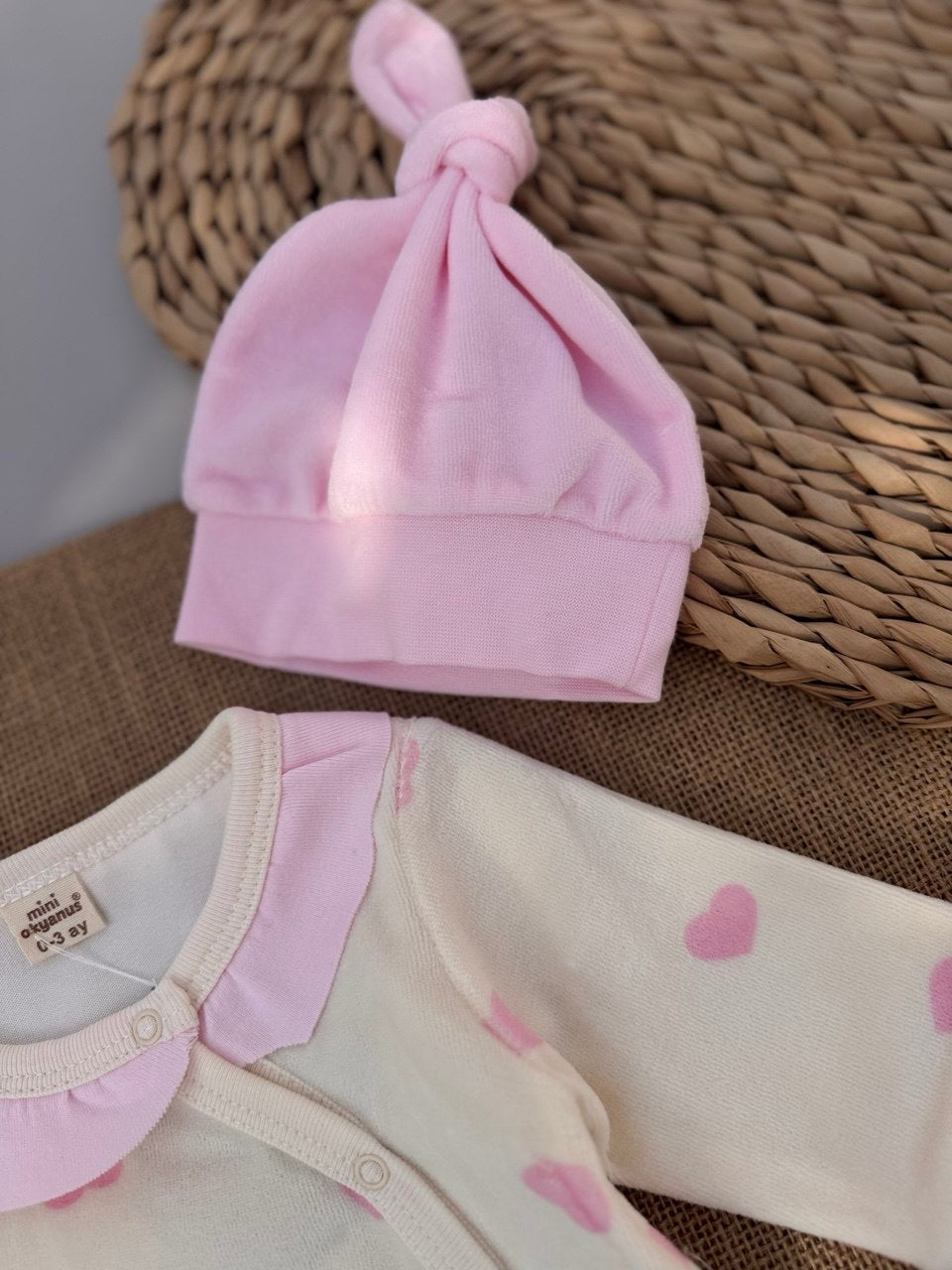 Pink Hearts Velvet overall With Hat