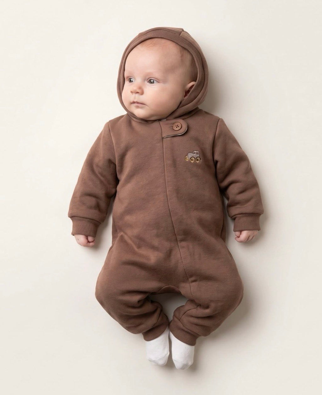 Brown Thick Hooded Romper With basic Overall