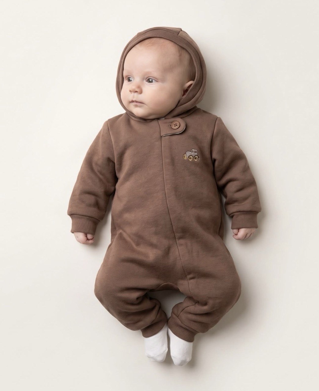Brown Thick Hooded Romper With basic Overall