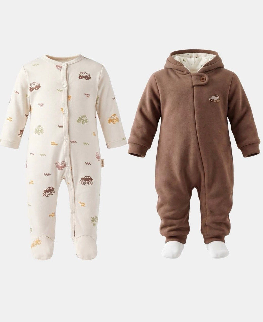 Brown Thick Hooded Romper With basic Overall