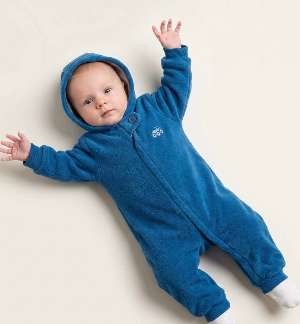 Blue Thick Hooded Romper With basic Overall