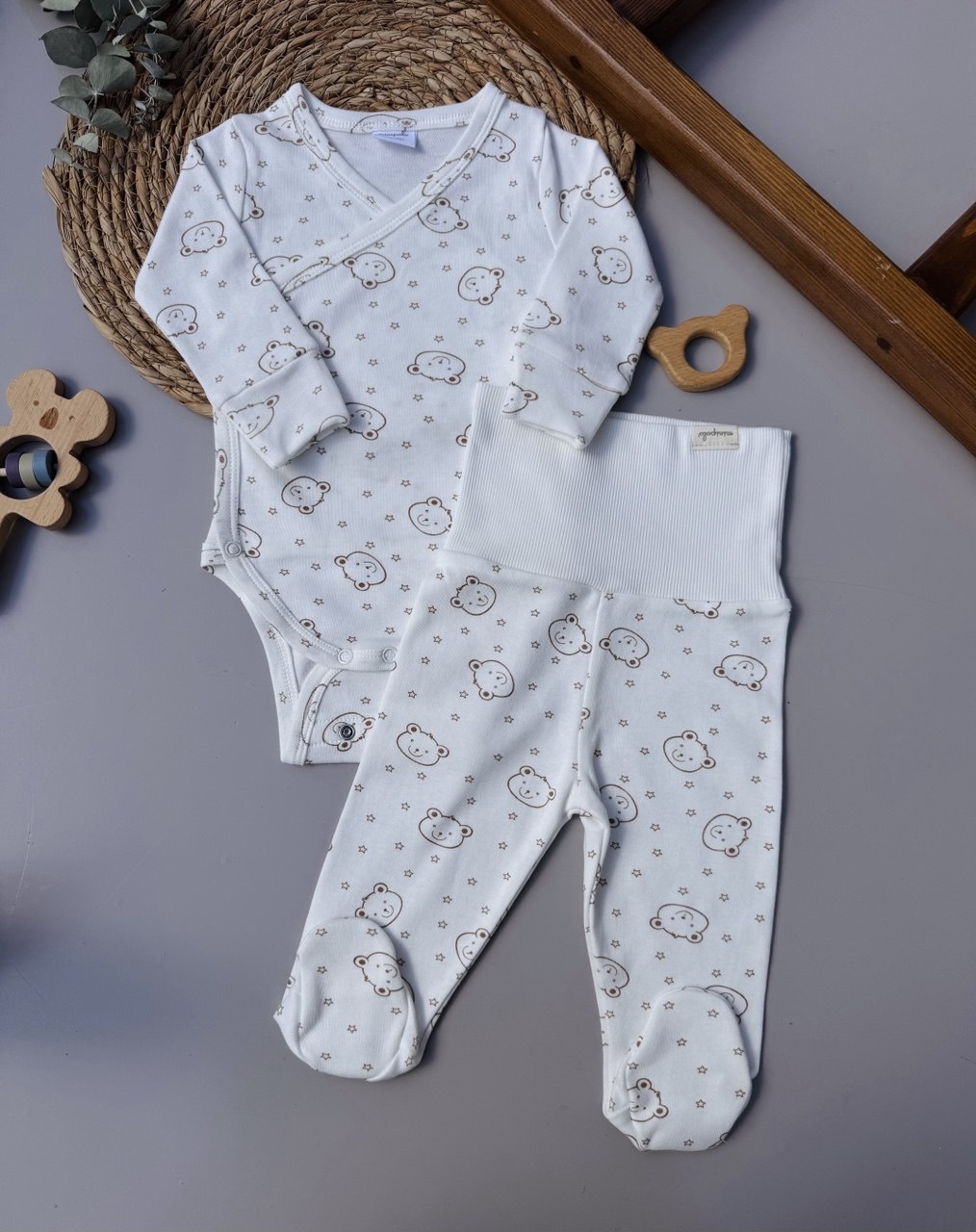 Off-White Bears Organic Cotton Double Layer Bodysuit 2 Levels