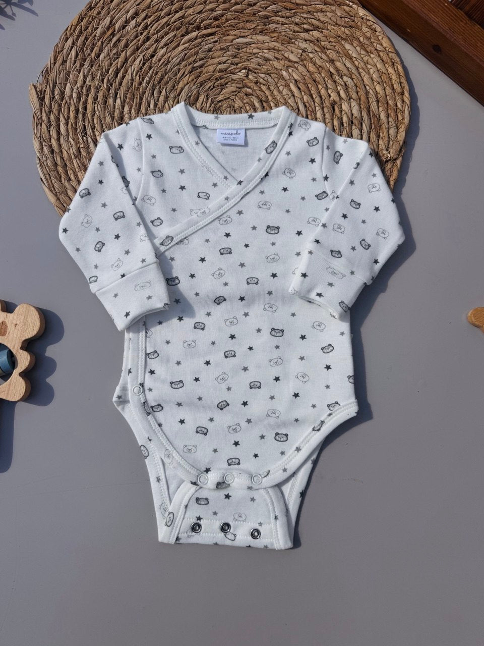 Off-White And Grey Bears Organic Cotton Double Layer Bodysuit 2 Levels