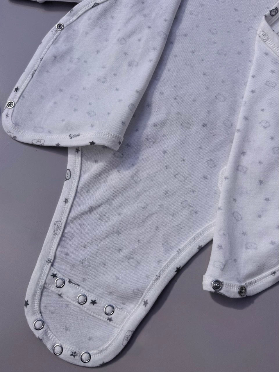 Off-White And Grey Bears Organic Cotton Double Layer Bodysuit 2 Levels