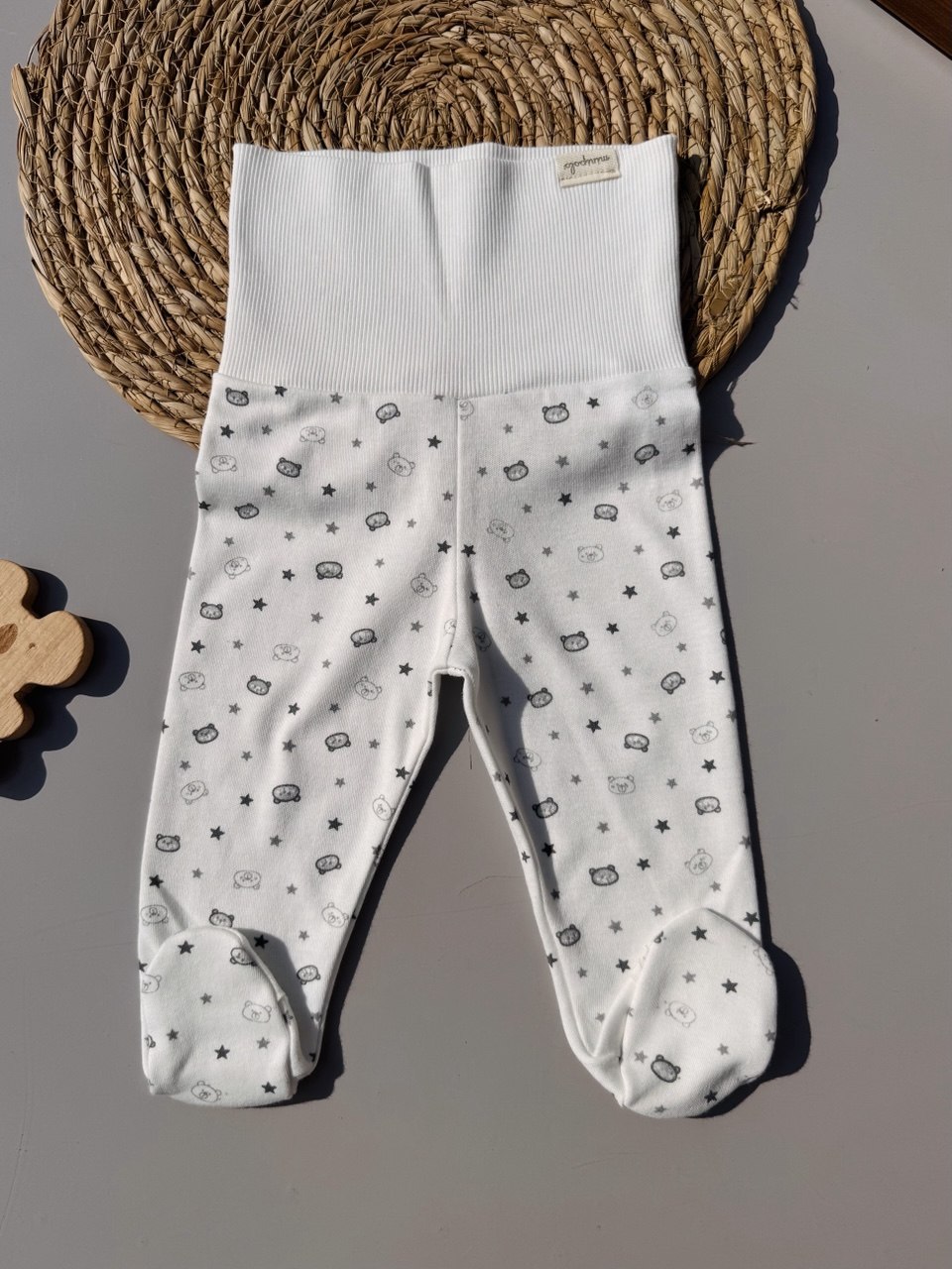 Off-White And Grey Bears Organic Cotton High Waisted Pants