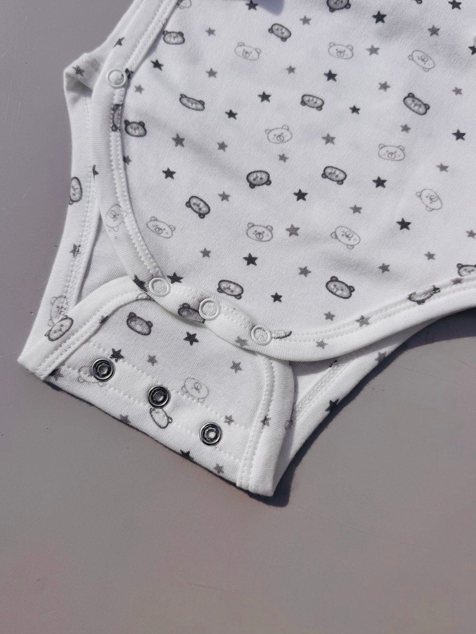 Off-White And Grey Bears Organic Cotton Double Layer Bodysuit 2 Levels