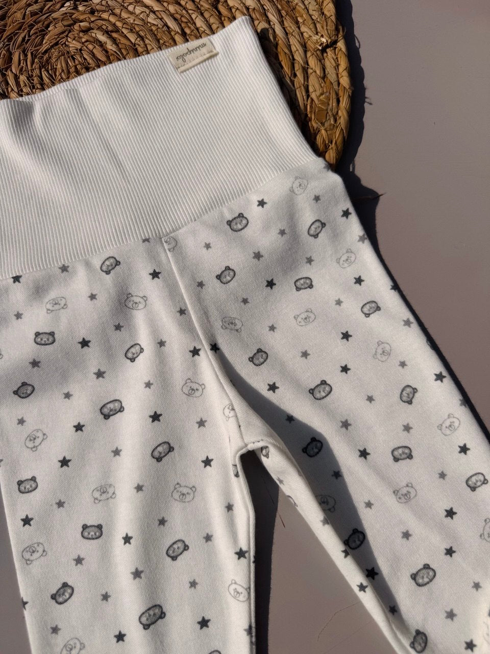 Off-White And Grey Bears Organic Cotton High Waisted Pants