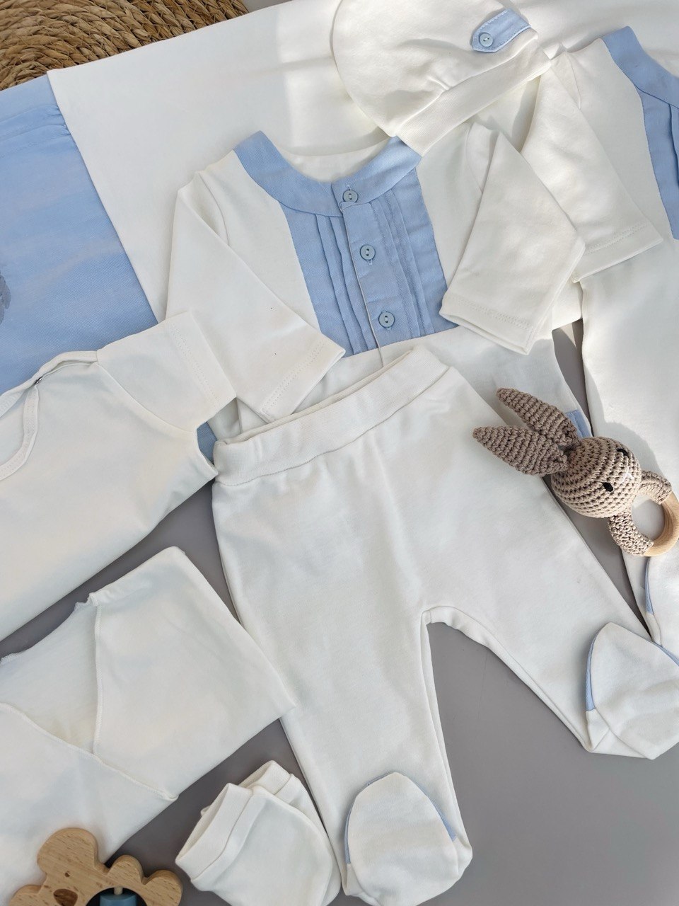 Off White And Blue Organic cotton 10 Pcs Hospital Set