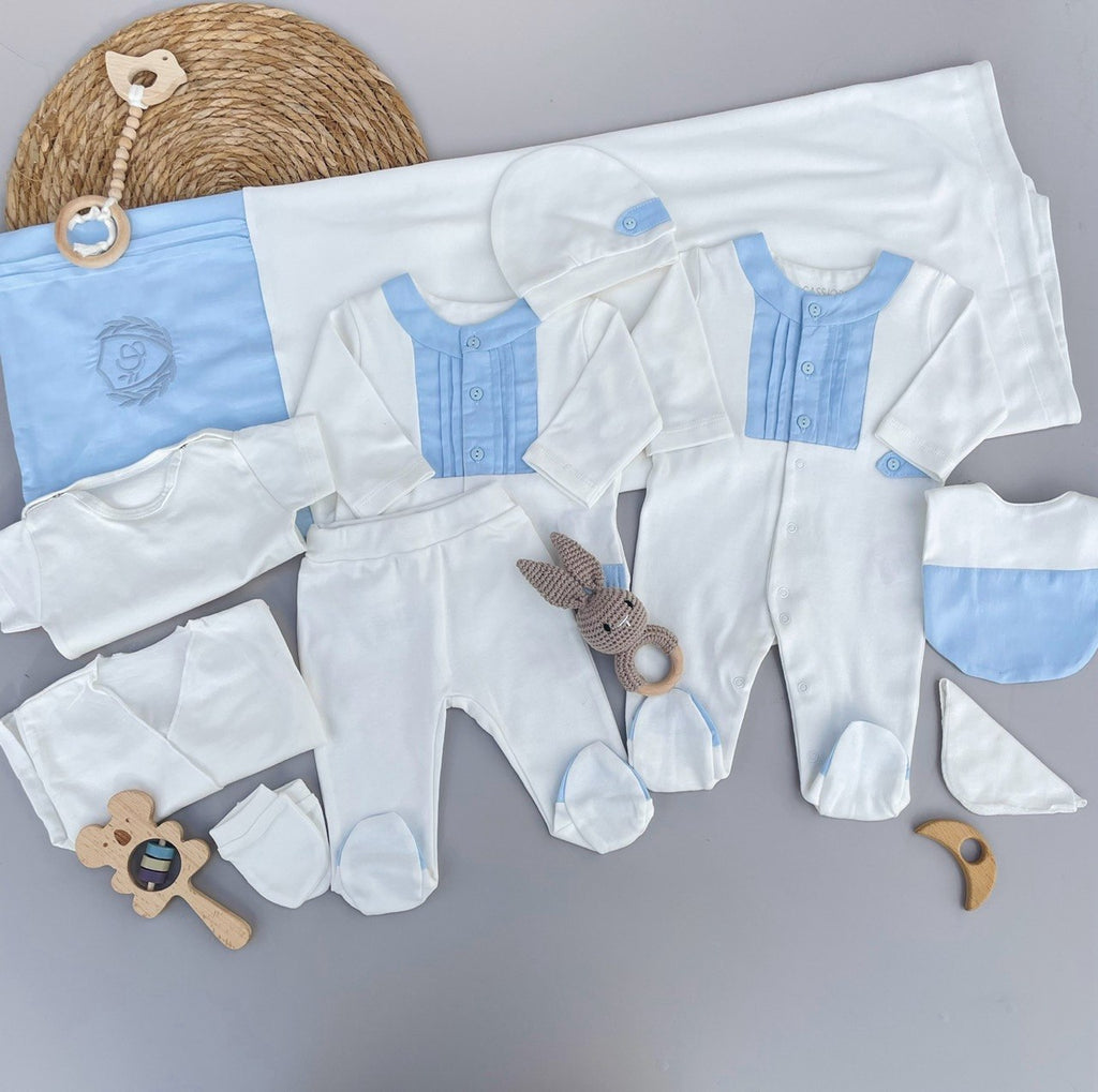 Off White And Blue Organic cotton 10 Pcs Hospital Set