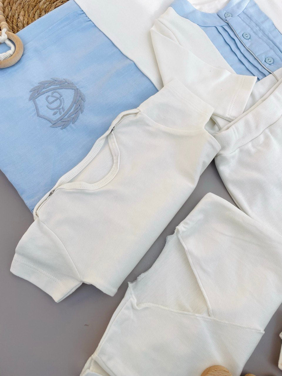 Off White And Blue Organic cotton 10 Pcs Hospital Set