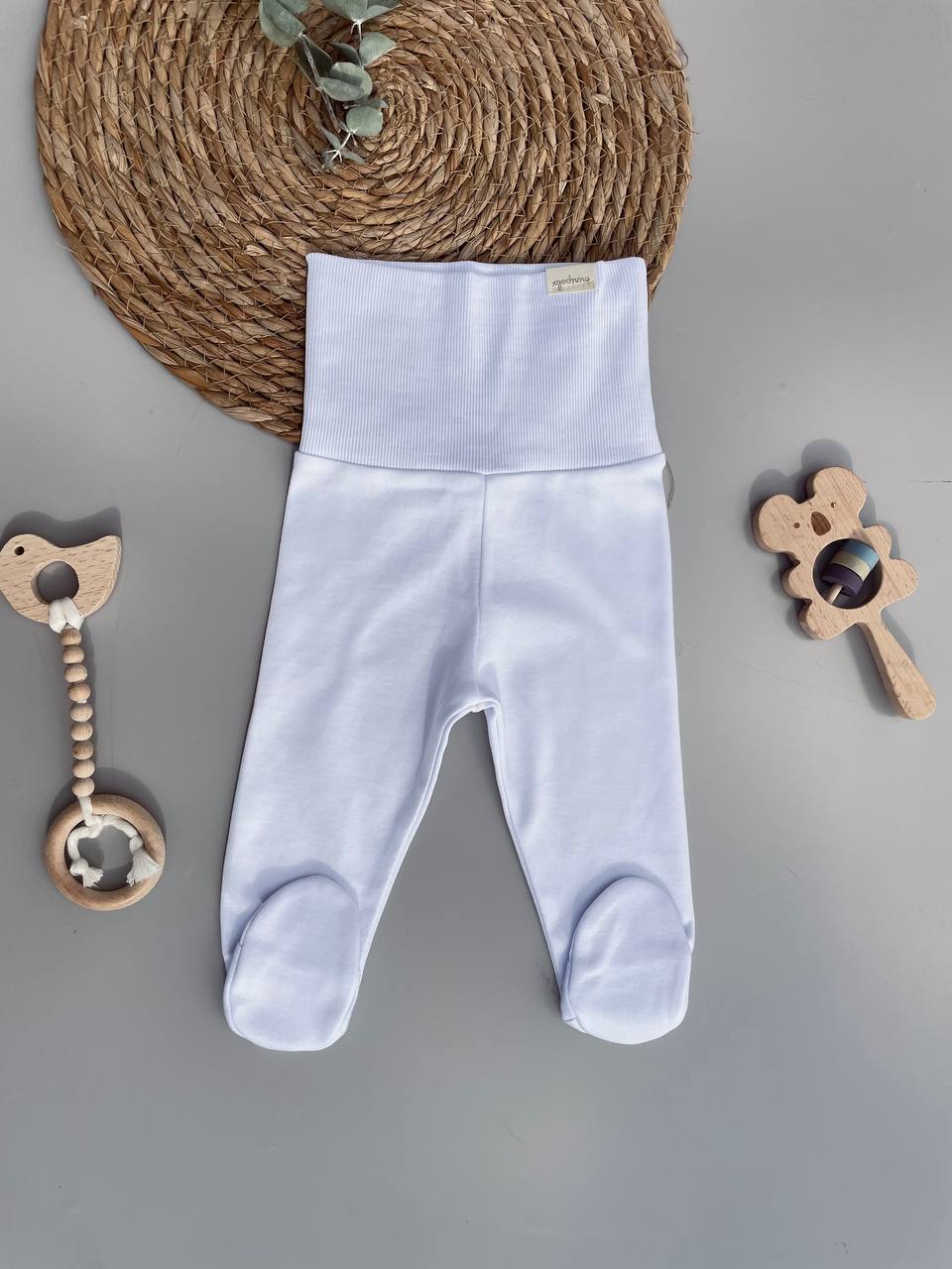 White Organic Cotton High Waisted Footed  Pants