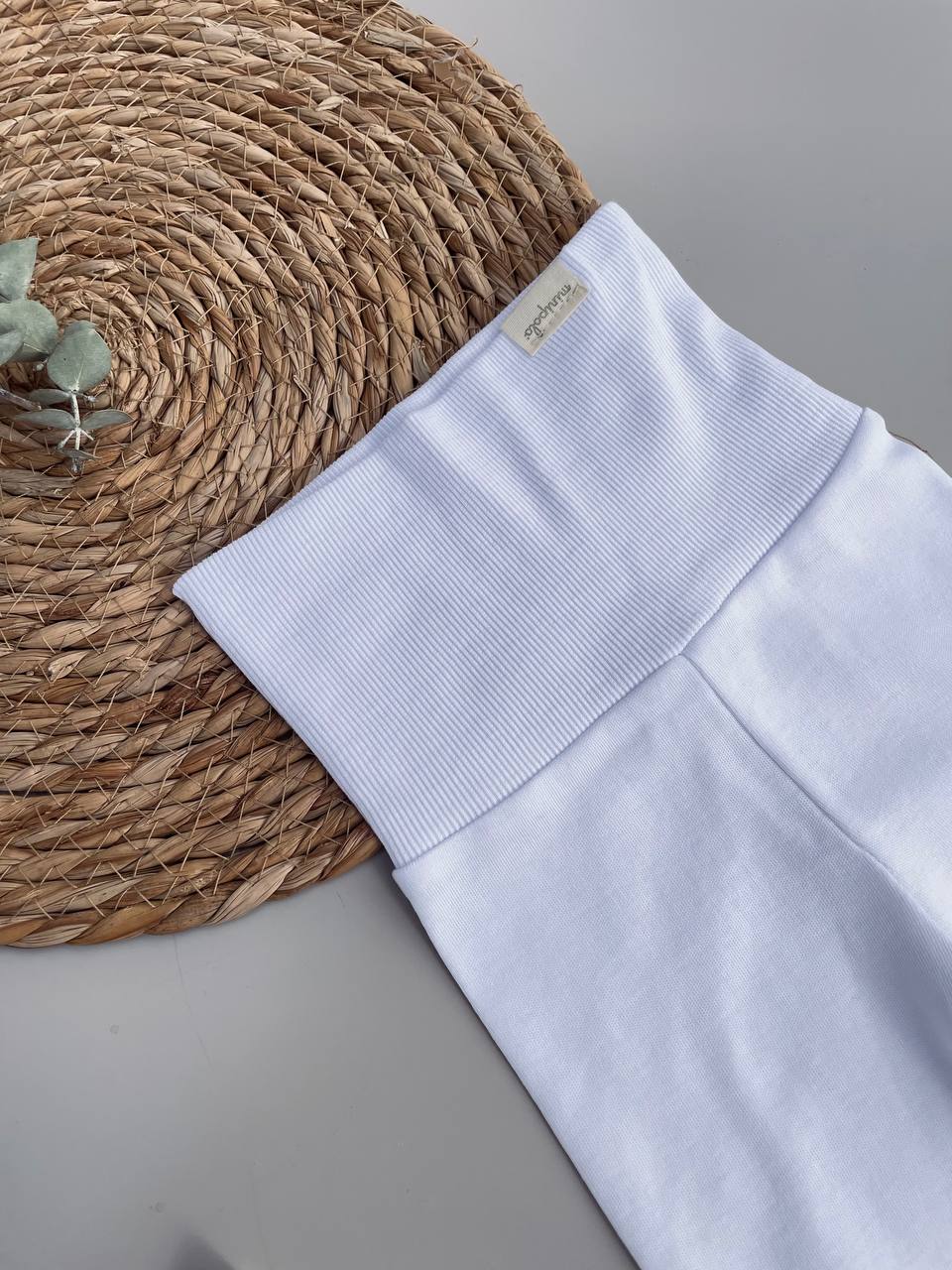 White Organic Cotton High Waisted Footed  Pants
