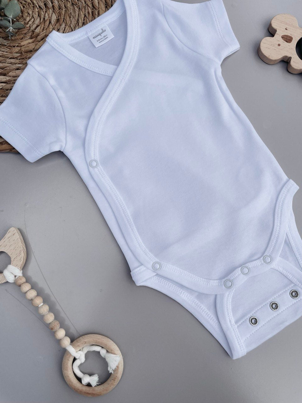 Off-White  Short Sleeves Organic Cotton 2 levels Bodysuit Double Layer