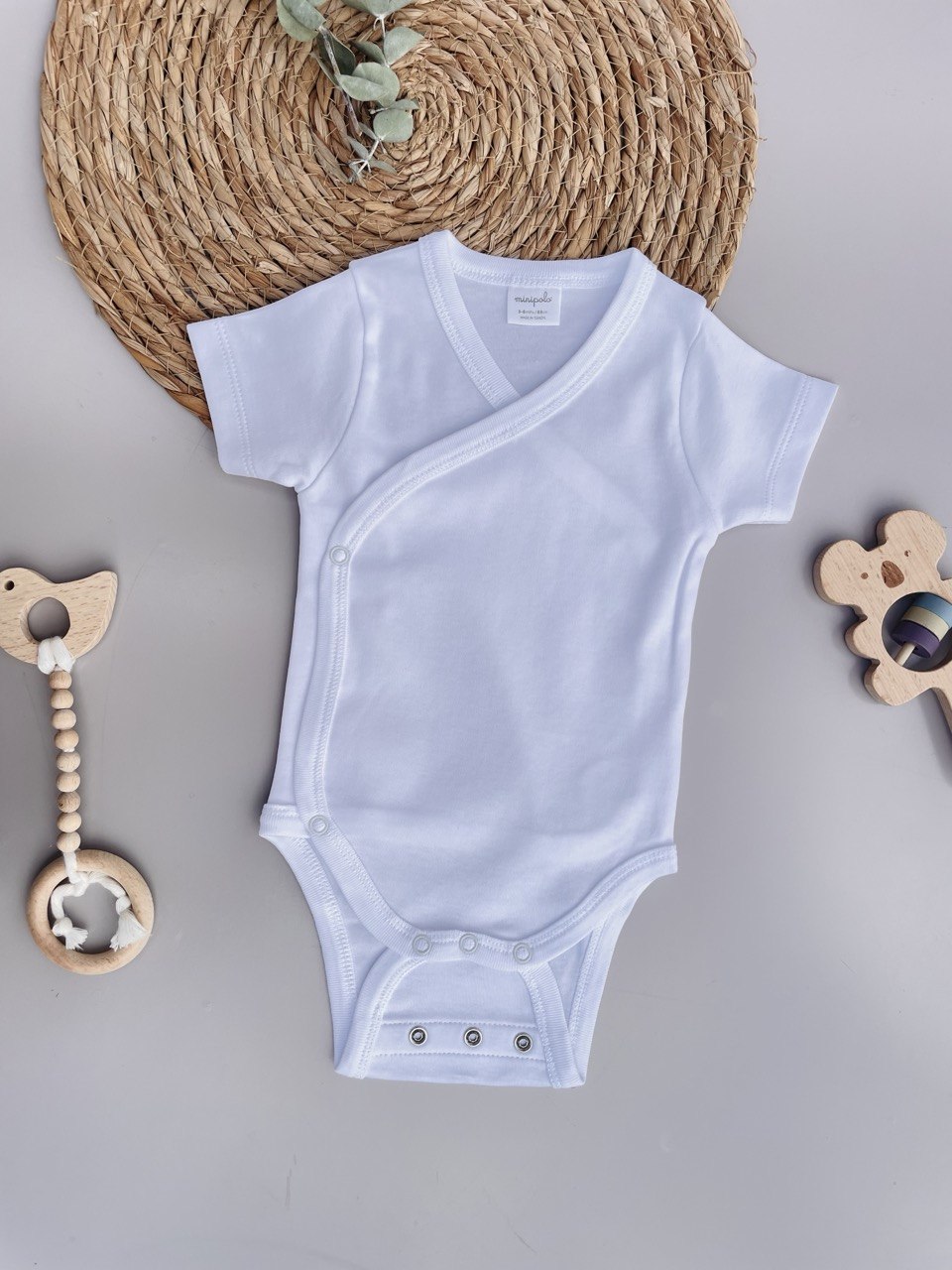Off-White  Short Sleeves Organic Cotton 2 levels Bodysuit Double Layer