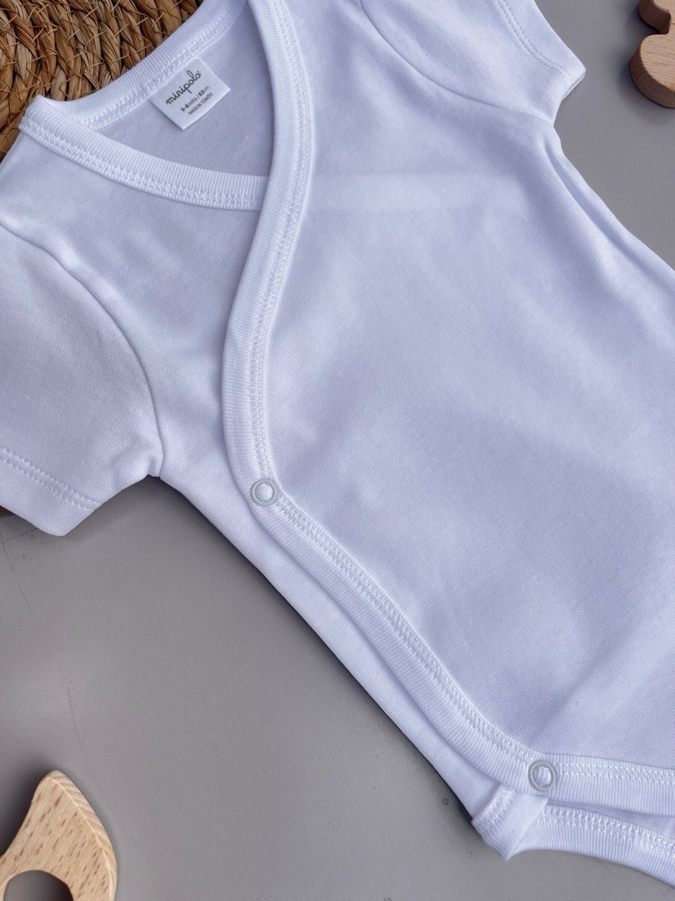 Off-White  Short Sleeves Organic Cotton 2 levels Bodysuit Double Layer