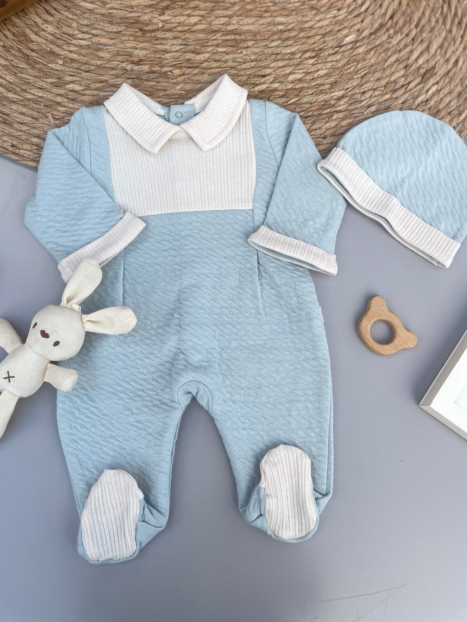 Green And Beige Thick Cotton Overall With Hat