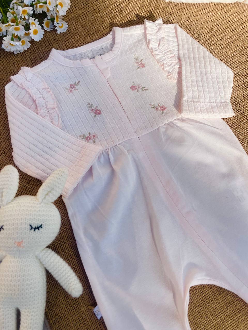 Pink Flowers Cotton Overall Zipper