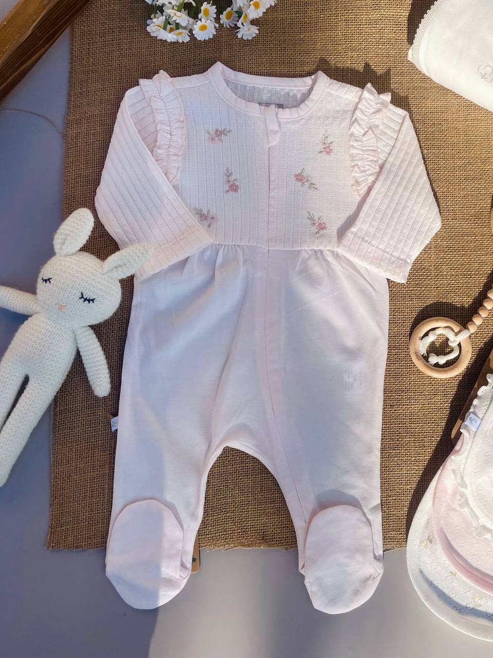 Pink Flowers Cotton Overall Zipper