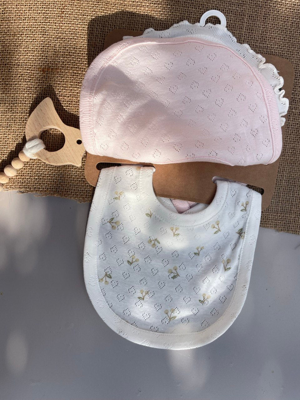 Pink And White Cotton Bibs
