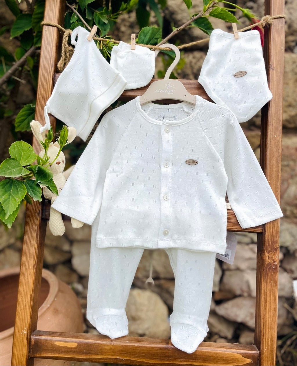 white Simple  Cotton Set 5 Pcs