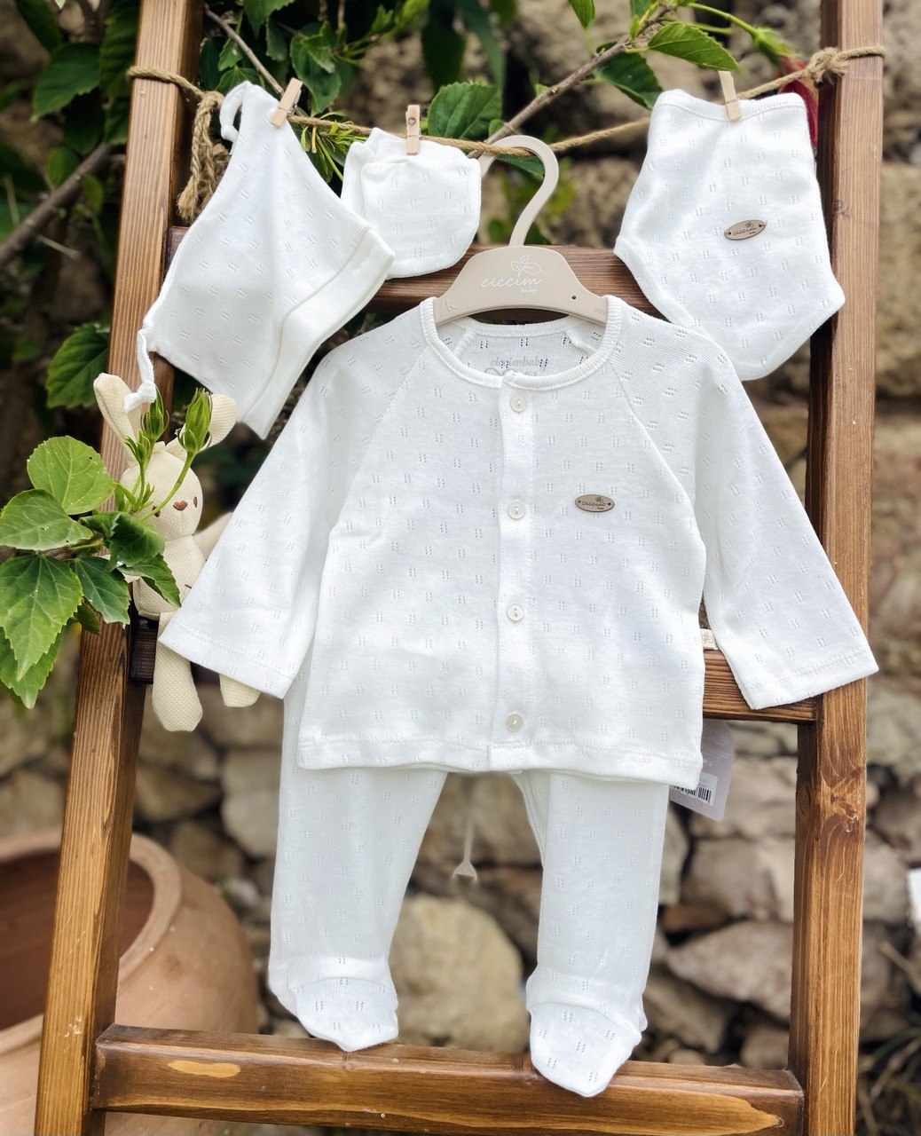 white Simple  Cotton Set 5 Pcs