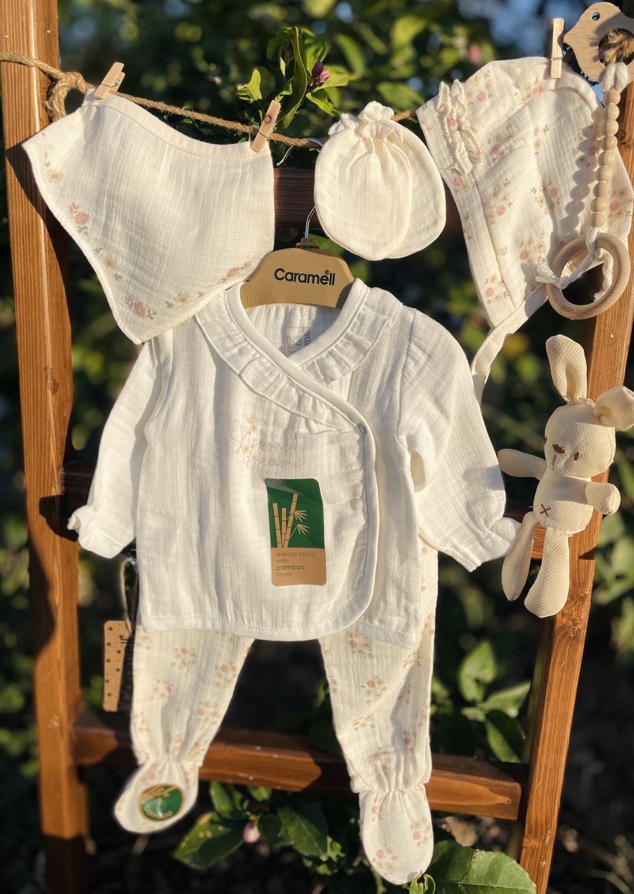 White And Beige Bamboo Set 5 Pcs Caramell