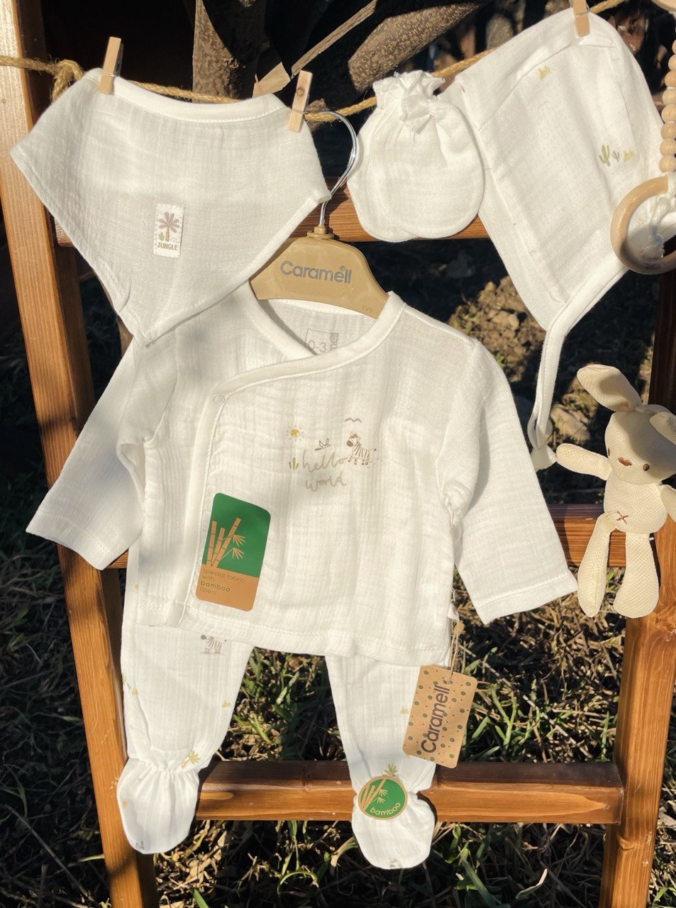 White Safari Bamboo Set 5 Pcs Caramell