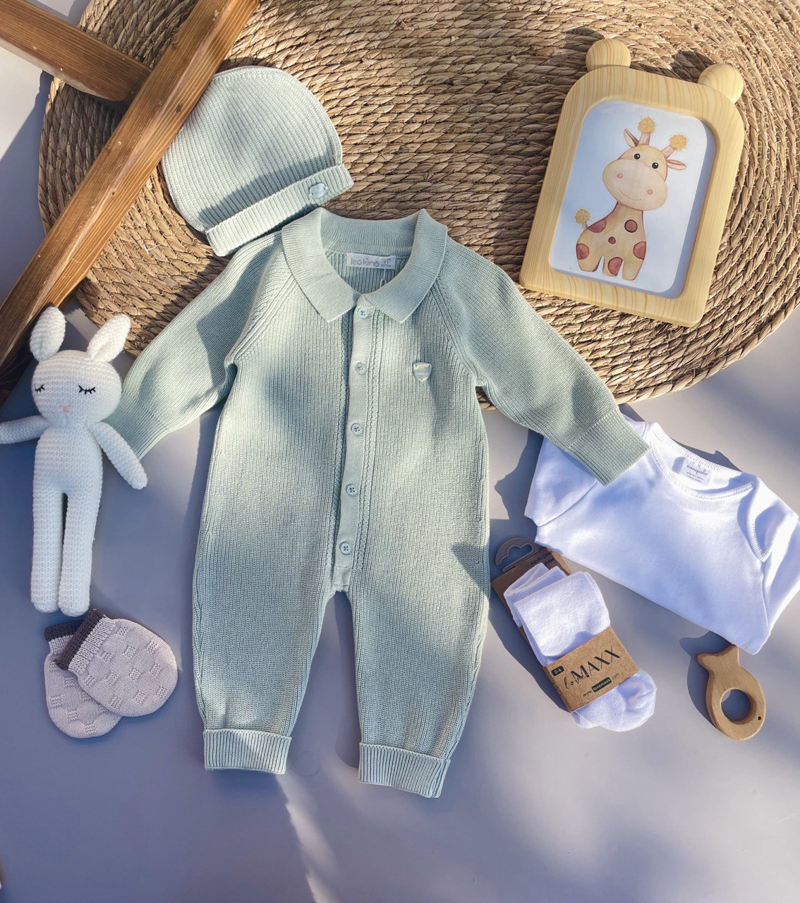 Mint Green Tricot Overall with Hat