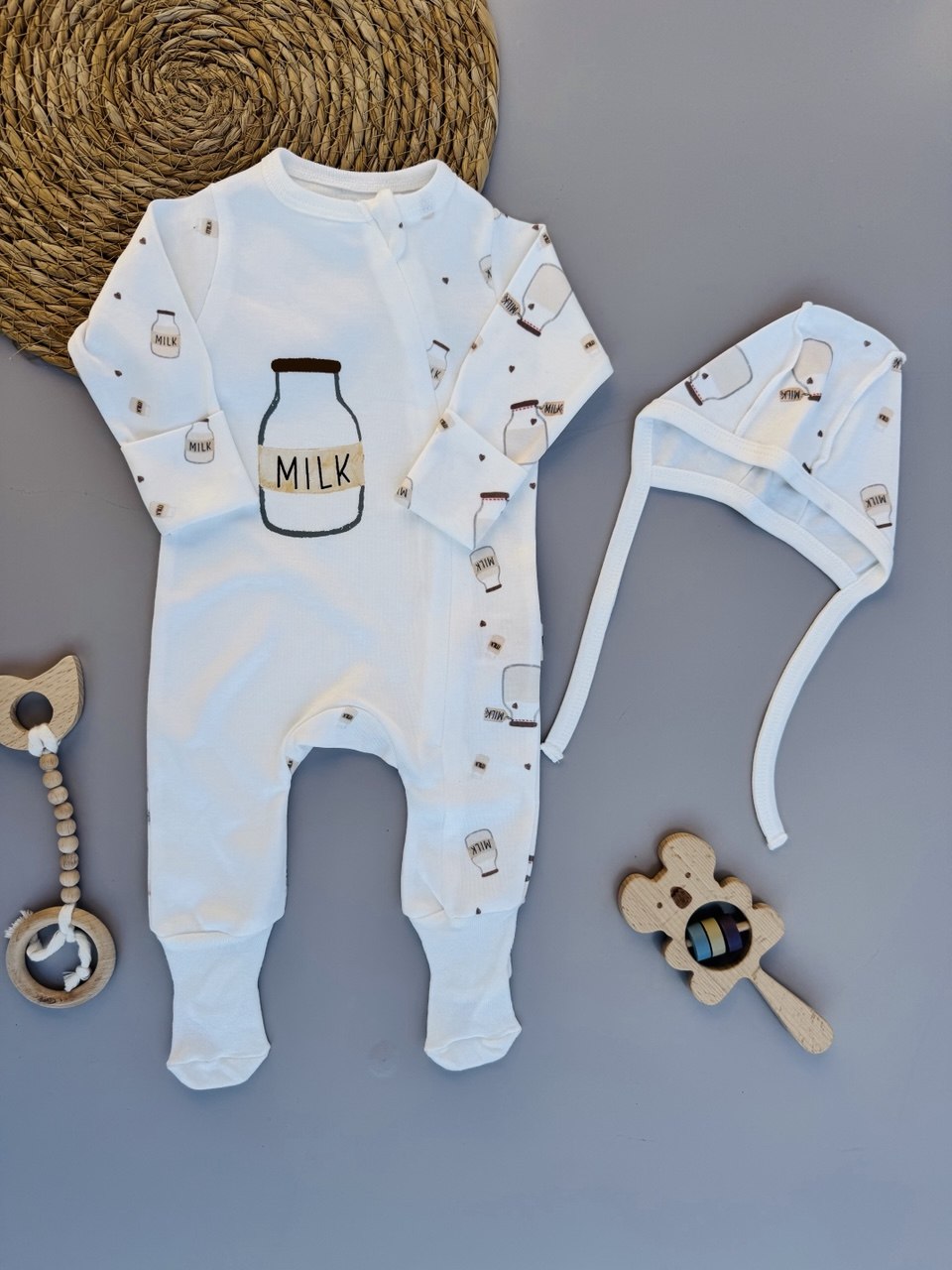 White Cotton Zipper Overall With Hat