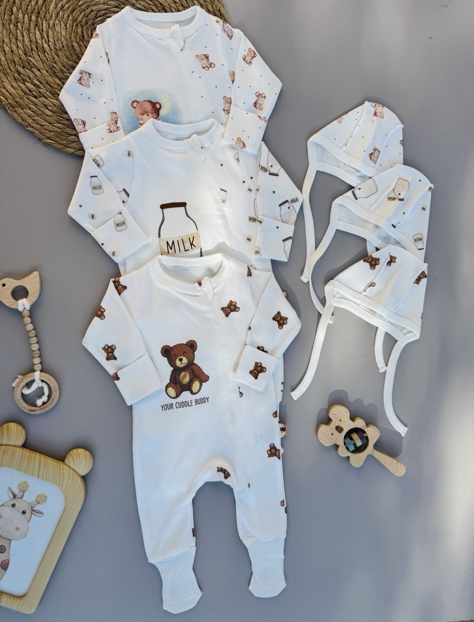 White Cotton Zipper Overall With Hat
