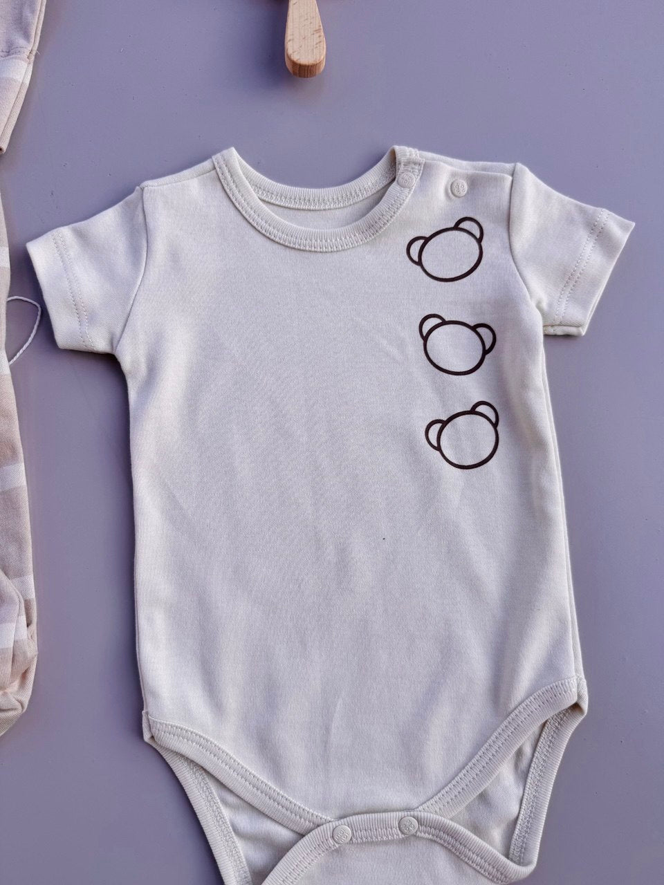 Beige Bear Cotton Overall With Bodysuit And hat