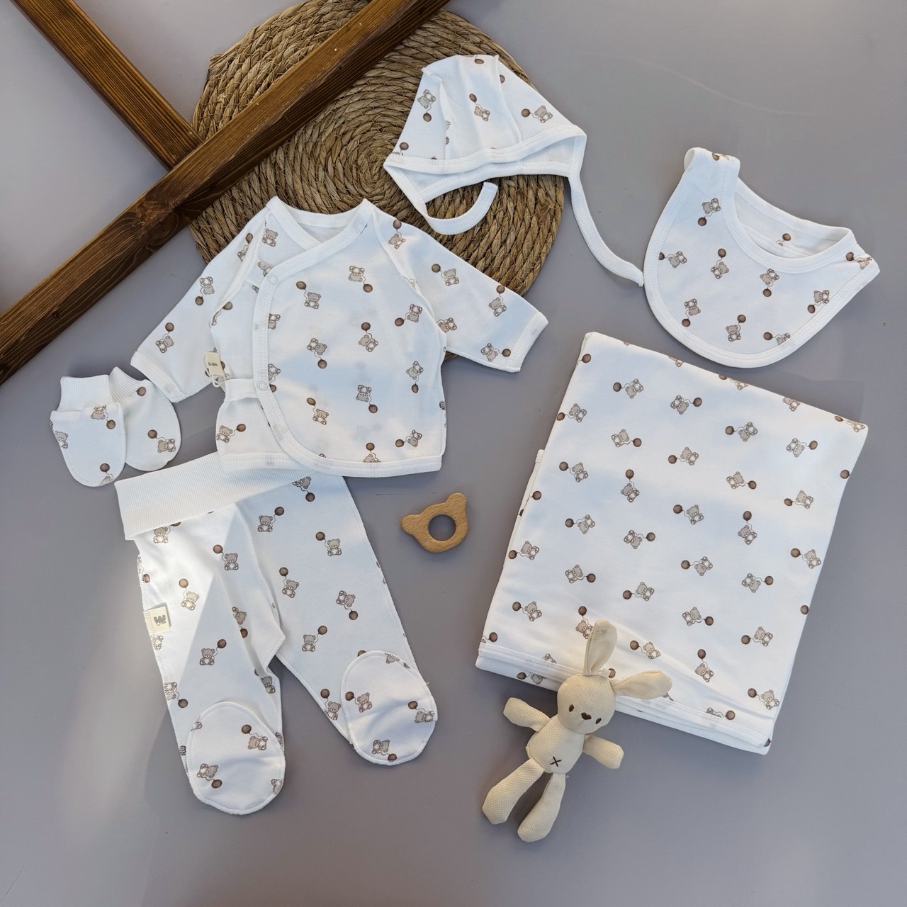 White And Beige Bear Cotton Hospital Set 6 Pcs