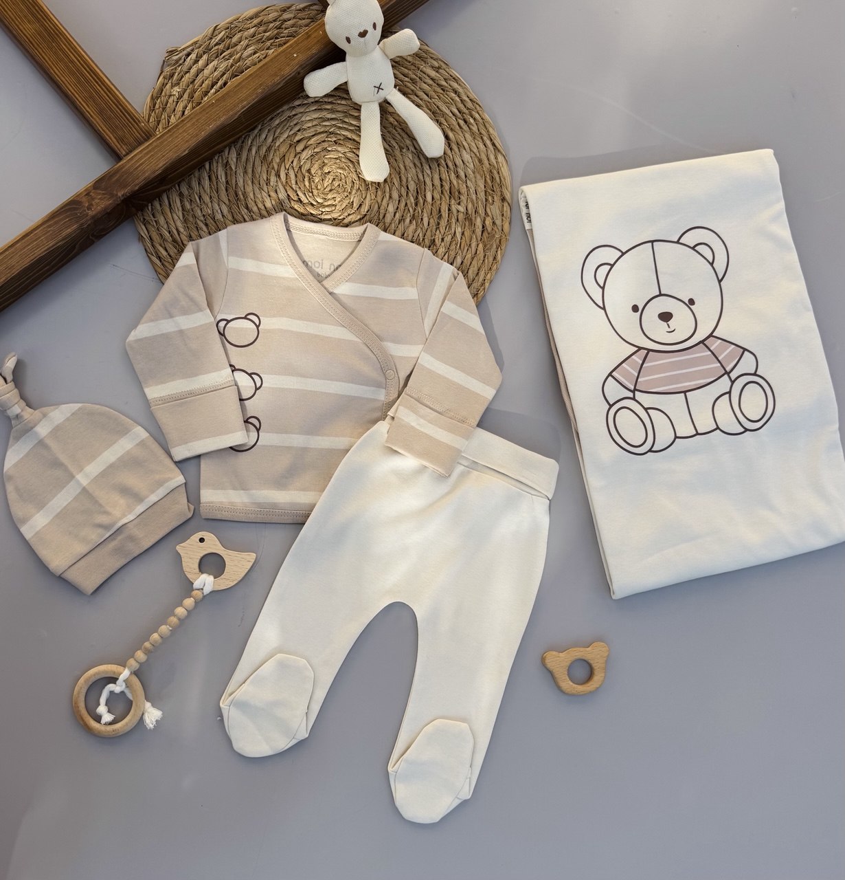 Beige Bear Cotton Hospital Set 4 Pcs
