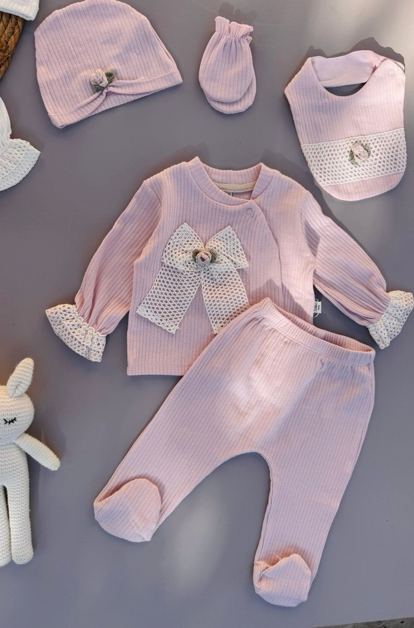 White Or Pink Cotton Crochet Set 5 Pcs