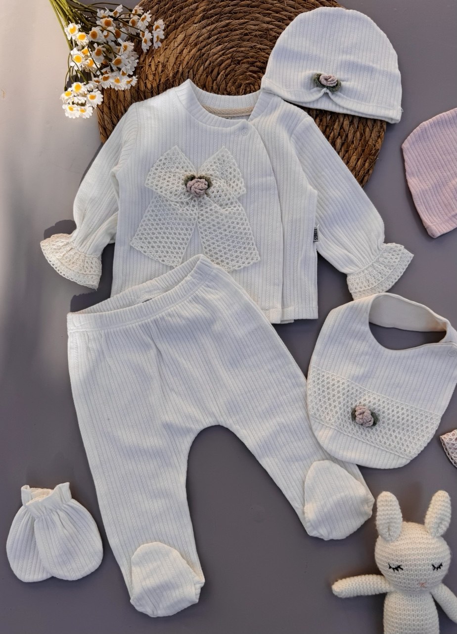 White Or Pink Cotton Crochet Set 5 Pcs