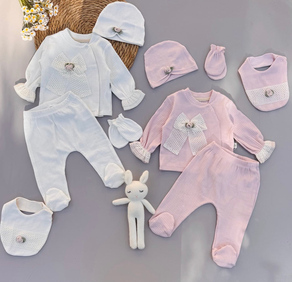 White Or Pink Cotton Crochet Set 5 Pcs